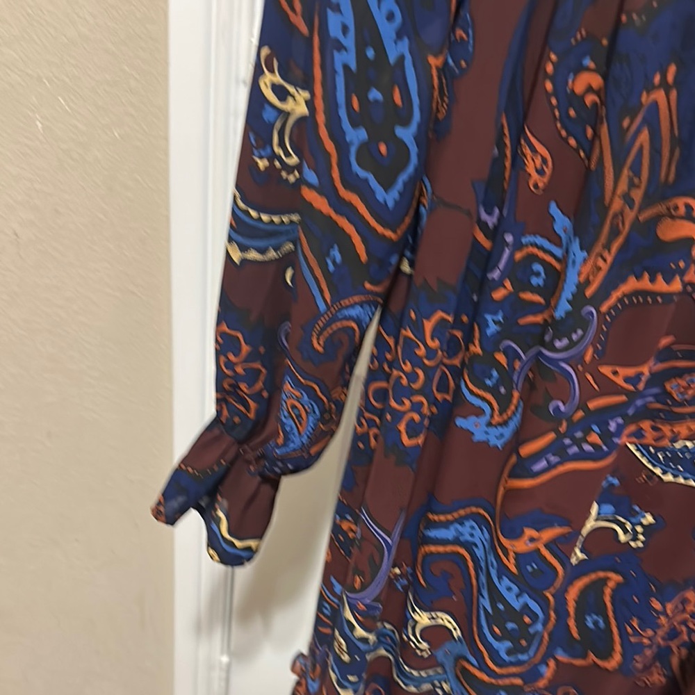 Casual Brown and Orange Long Sleeve Sundress - Picture 2 of 6